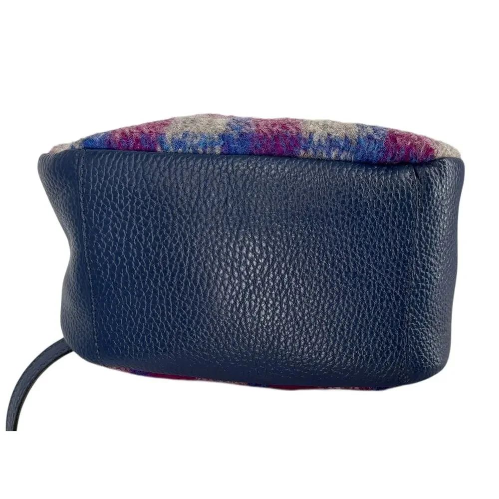Sundance Soire Knotted Bag Blue Leather Wool Magenta Plaid Crossbody